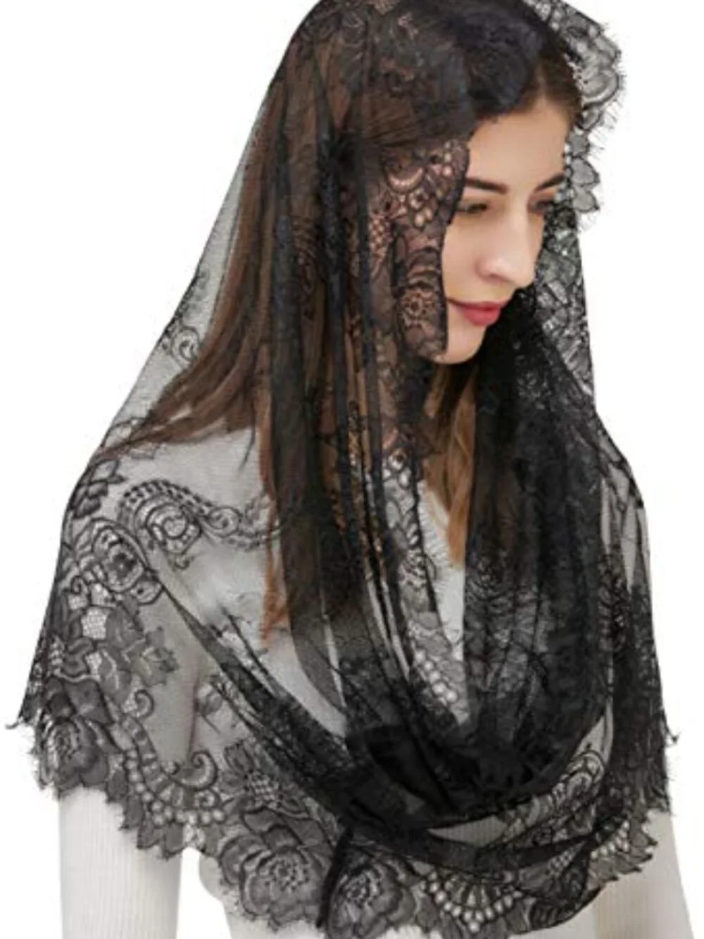 Infinity Mantilla Veil Chantilly Lace Head Covering for Mass & Bridal